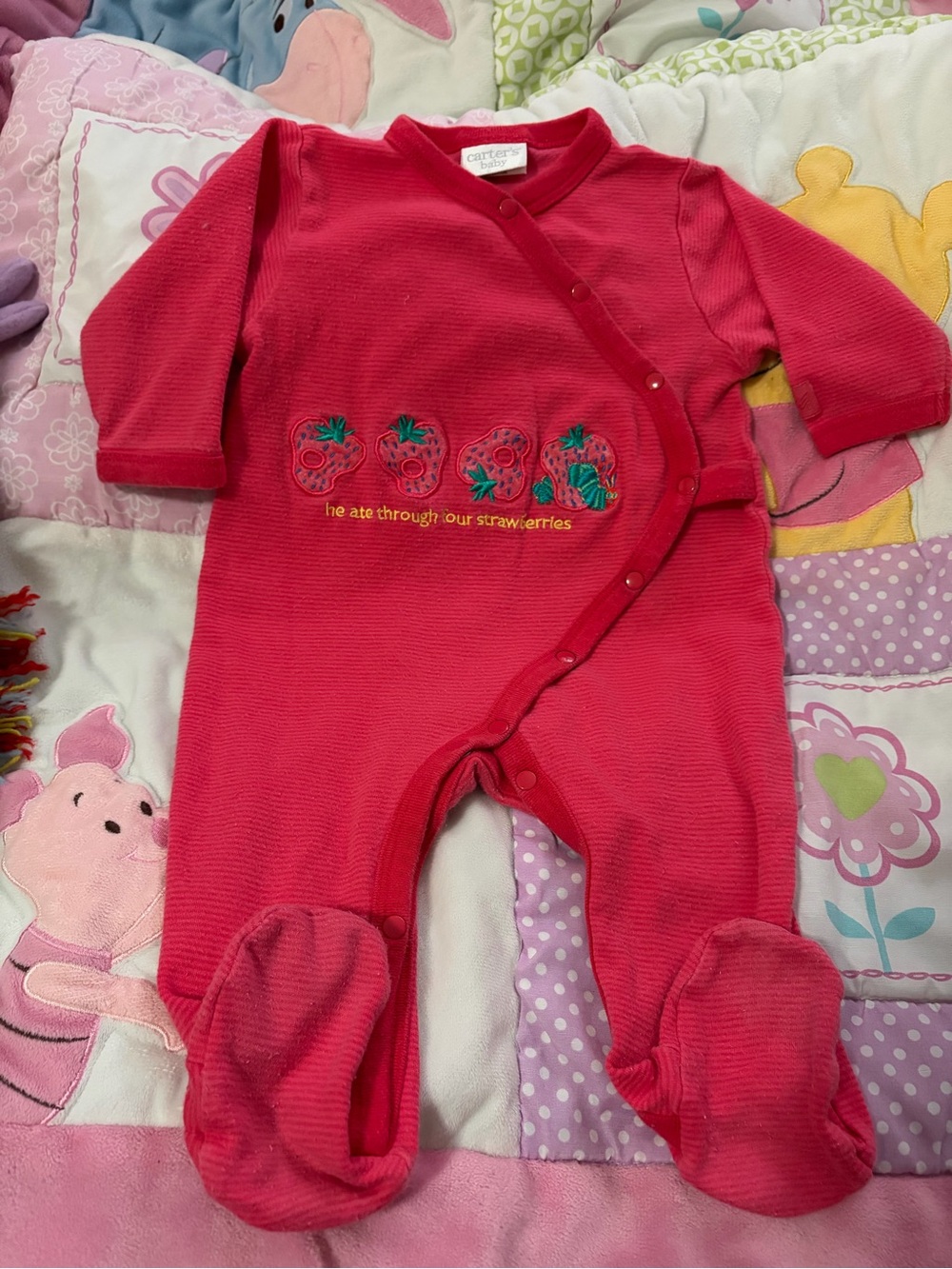 Vintage Y2K Carters 3-6M Eric Carle Caterpillar Plush + Strawberries Sleeper - Picture 2 of 15